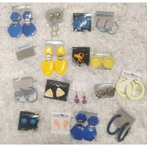 17 VTG Navy Blue Hoop Earrings 80s 90s Deadstock NWT Retro Minimalist Statement